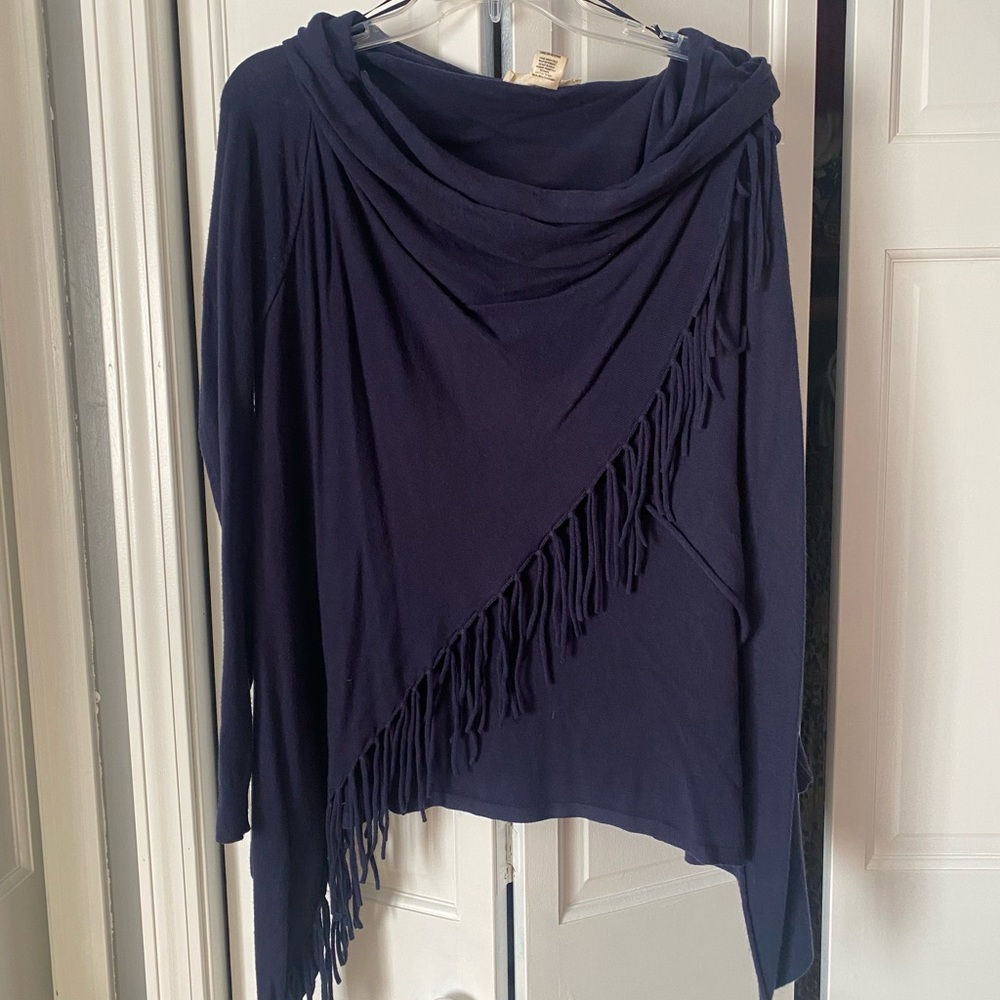 Navy Fringe Drape Sweater